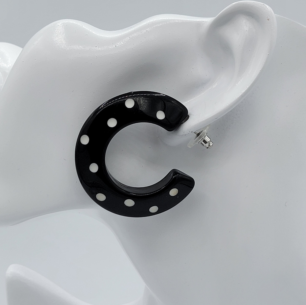 Vintage Black & White Polka Dot Hoop Earrings #2708
